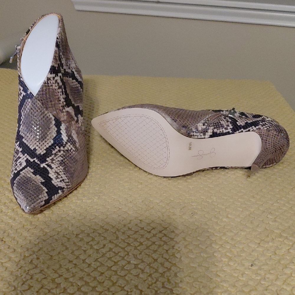Jessica Simpson Taupe Snake-Print Pointed Toe Ankle Boots